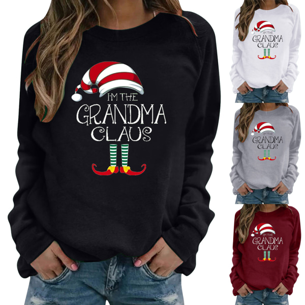 Damsweatshirt med julmotiv - pullover - långärmad T-shirt red wine S