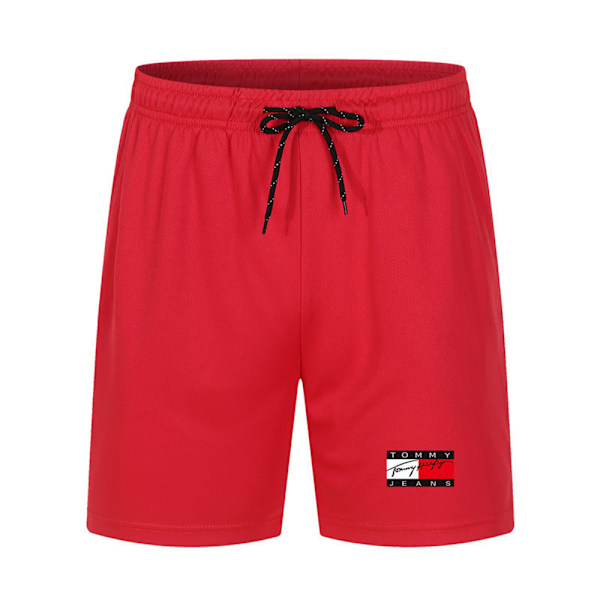 Tommy Hilfiger Herr Casual Shorts med dragsko, Gym Jogging Fritid Sommar Sweatpants Strandshorts Red L