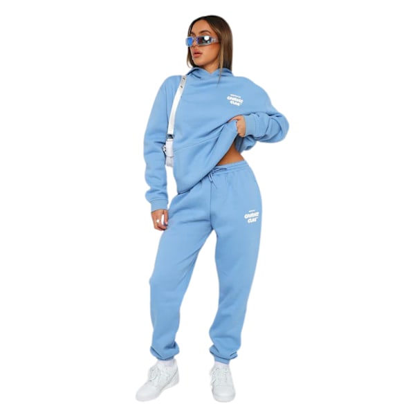 Dam Vit Fox Träningsoverall 2-delat Set Hoodie Huvtröja Byxor Sportkläder Sky Blue XL