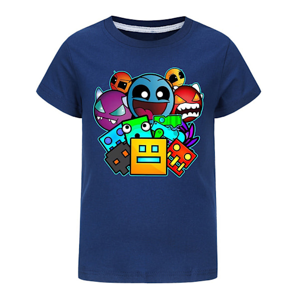 Barn Pojkar Flickor Geometri Dash Print Casual Sommar Toppar Kortärmad T-Shirt Tee Navy Blue 11-12 Years