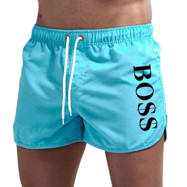 Herr Boss Sport Fitness Simning Board Shorts Badkläder Trunks Strand Simbyxor Gym Jogger Jogging Sport Sommar Shorts Sky Blue M