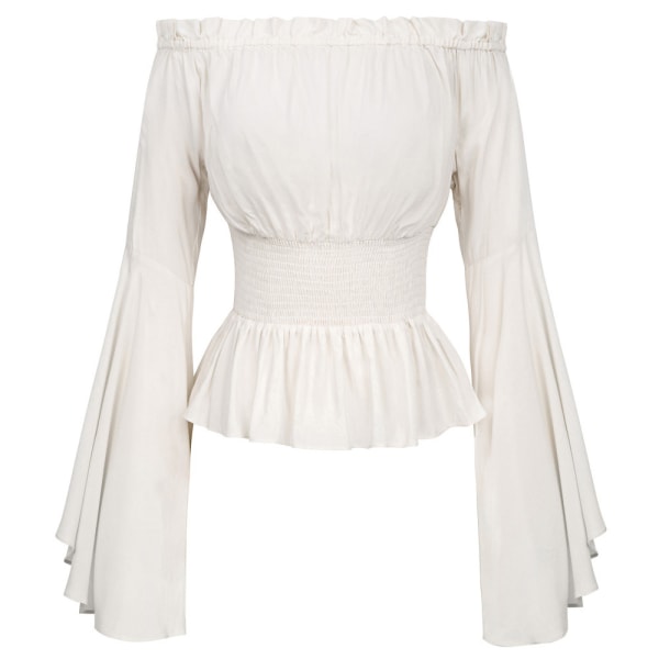 Dame Renaissance Bluse Toppe Off Shoulder Langærmet Skjorte white 2XL