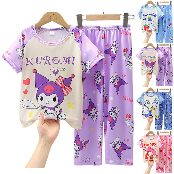 Barnflickor Sanrio Melody Kuromi Pochacco Pyjamas Kortärmad T-shirt Byxor Set A 5-7Years