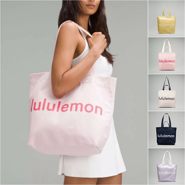 lulu Fashion Trendig Stor Kapacitet Lulu Canvas Tote Bag för Män och Kvinnor Studenter Resa Yoga Bag Fitness Sport Tote Bag Enkelsidig Axelväska Yellow