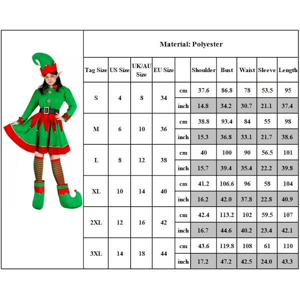 Dam Elfdräkt Julparty Festkläder Jultomten Hjälpare Outfit L