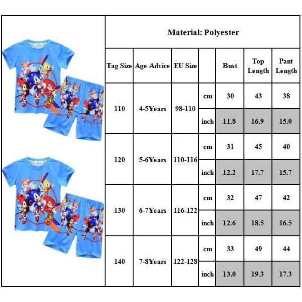 Sonic t-shirtshorts med 3D- print som andas för pojkar och flickor 110cm