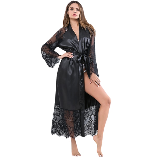 Kvinnors sexiga underkläder spets blommig underkläder nattlinne genomskinlig Black 2XL