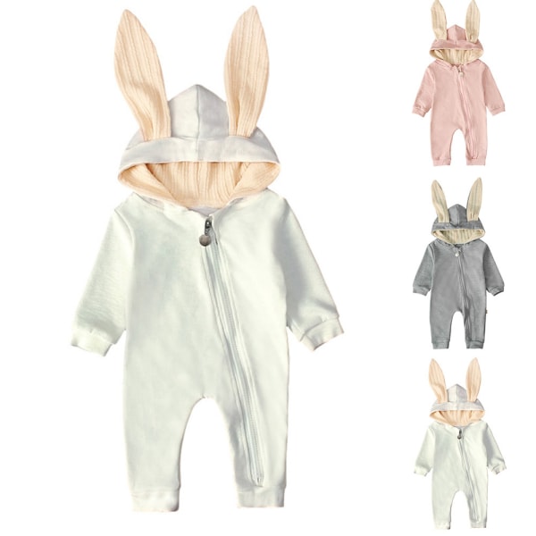 Nyfödd baby kanin Hooded Romper Jumpsuit Bodysuit Outfit Present 9-12M
