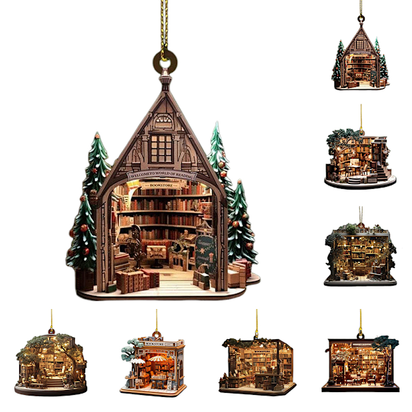 Bokälskare Bokhylla Bokhandel 2D Akryl Hängande Ornament Julgran Jul C