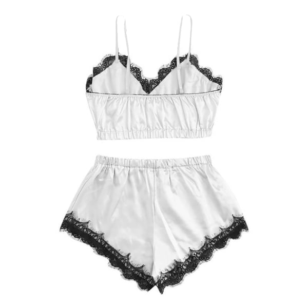 Kvinnor Sexiga Underkläder Silkeslen Spets Sling Crop&Shorts Pyjamas Night white S
