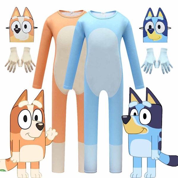 Barn Pojke Flicka B-ingo Cosplay Jumpsuit Kostym Mask Handskar Bodysuit Outfit Kläder Blue 140cm