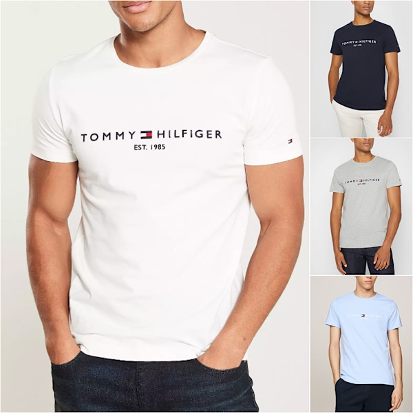 TOMMYHILFIGER Tryckt T-shirt med Kort Ärm, Rund Hals, för Män Black 2XL