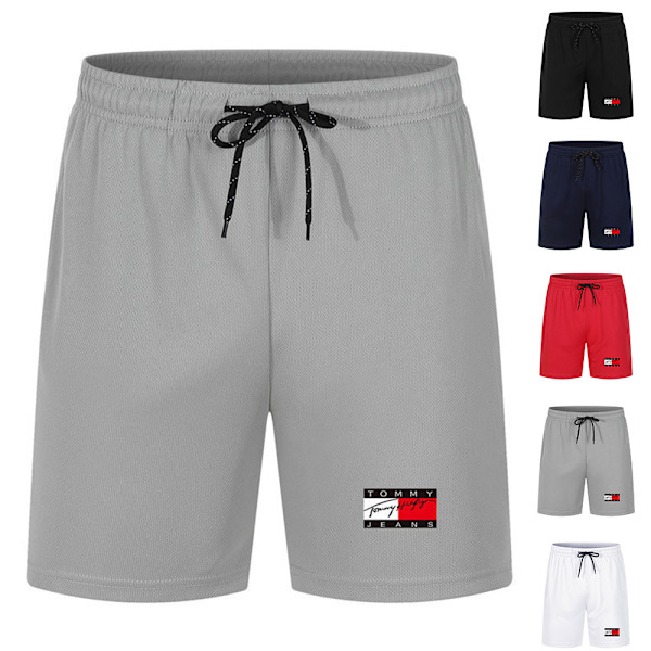 Tommy Hilfiger herr casual shorts med dragsko, gym, jogging, fritid, sommar, svettbyxor, strandshorts Light grey 2XL