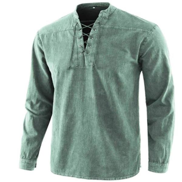 Miesten viikinkipiraattiasu, pitkähihainen V-aukkoinen nyöripaita green 4XL