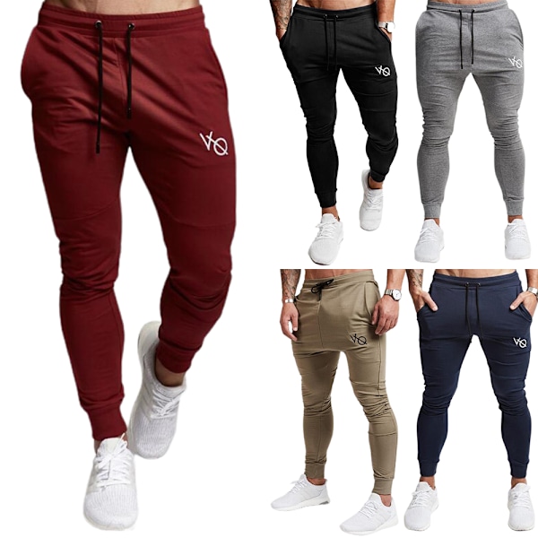 Herr VQ Joggingbyxor Fitness Joggers Träningsoverall Sweatpants Sport Dragsko Byxor Grey XL