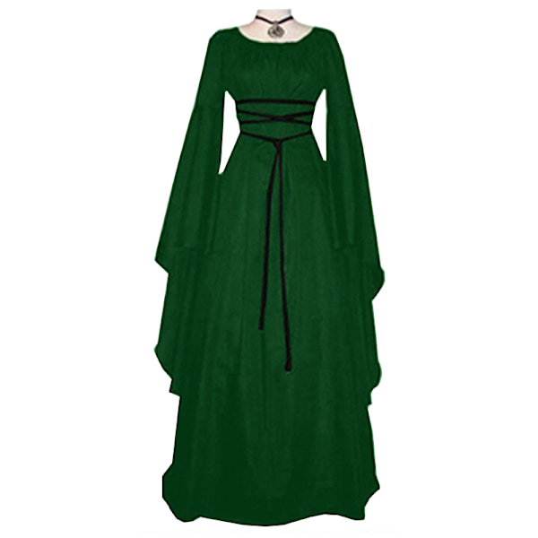 Halloween Pitkähihainen Pyöreäkauluksinen Noidan Pitkä Mekko Cosplay-asu green 2XL