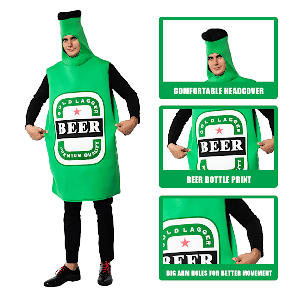 Olutpullopuku miehille ja aikuisille - roolileikki Oktoberfest-asu, hauska Halloween-asu olutpullolla, cosplay-vaatteet One Size