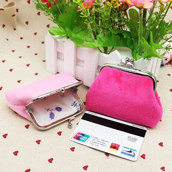 Plysch plånbok för damer Portable Document Change Organizer Rosa 9x7cm