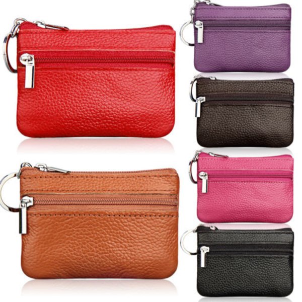 Dam äkta läder myntbörs mini påse växel plånbok rose Red