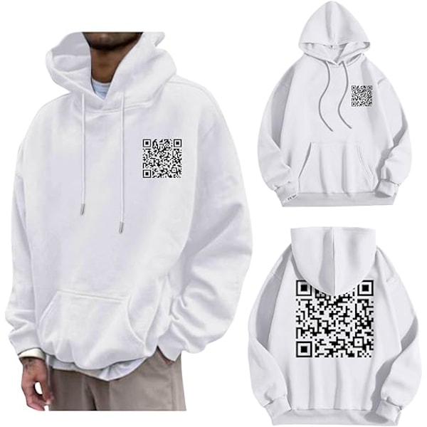 Rolig FU QR-kod Hoodie QR-kod Hoodie Unisex Rolig Skämt Skanningsbar Grafisk Tryckt Tröja med Huva White S