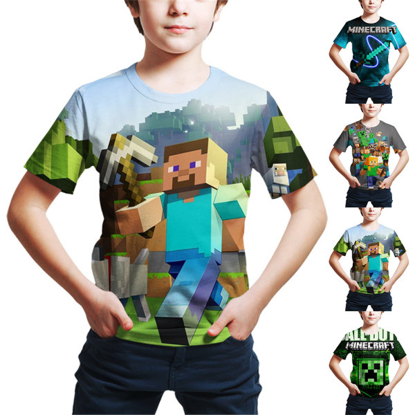 Minecraft t-shirt för pojkar, kortärmad barnspeltröja A 120cm