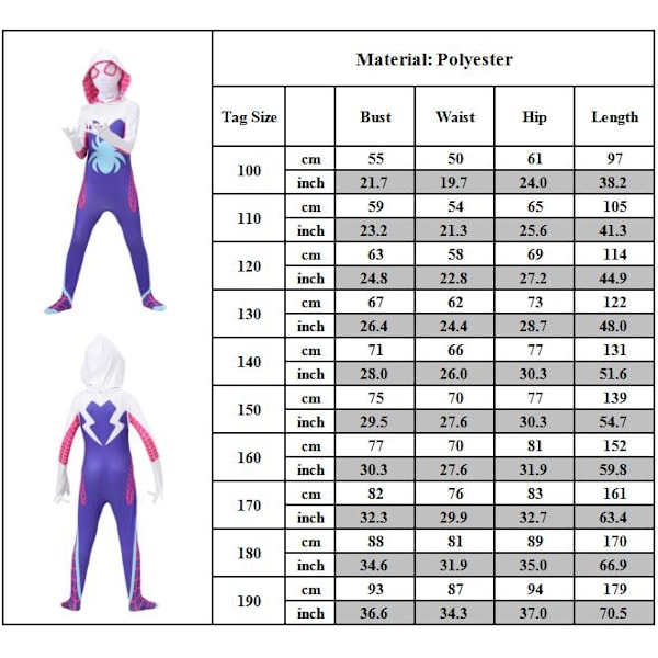 Cosplay Life Gwen Stacy Cosplay Kostym Lycra Tyg Bodysuit Halloween Spider-Man 110cm