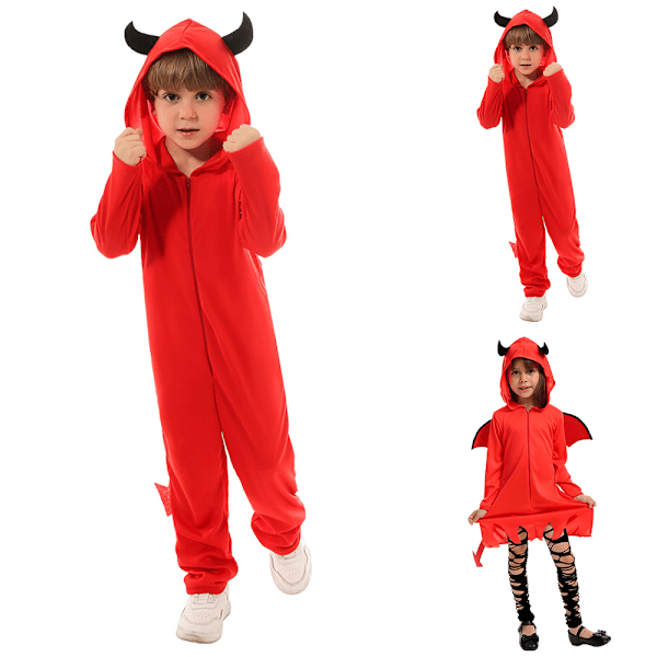 Barn Röd Demon Djävul Ond Bat Vampyrer Jumpsuit Klä Upp 2024 Halloween Party Cosplay Jumpsuit Bodysuit Kostymer för Barn Boy XL