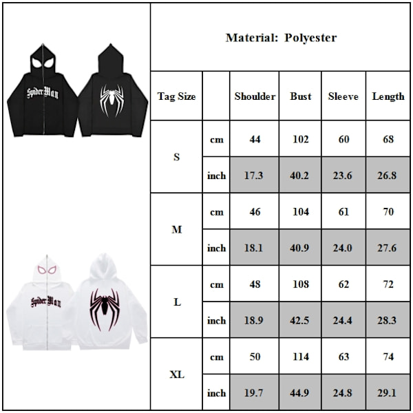 Herre Dame Hættetrøje Løs Hip Hop Punk Edderkop Trykt Hætte Pullover Sweatshirt Toppe White M