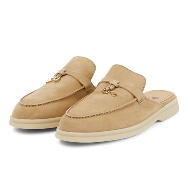 LORO PIANA Charms Walk Utsmyckade Mockamules Tofflor Apricot 44