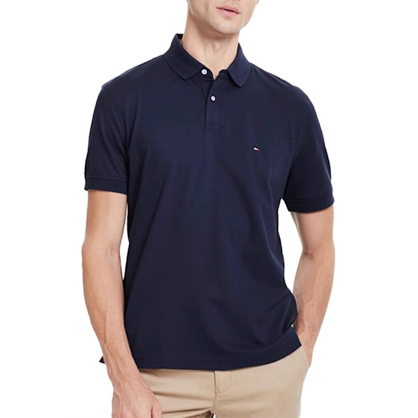 Tommy Herrkläder Tryckt Poloshirt Casual Lös Passform Bekväm Lätt Andningsbar Kortärmad Krage Knappar T-shirt Blus Toppar Royal blue M