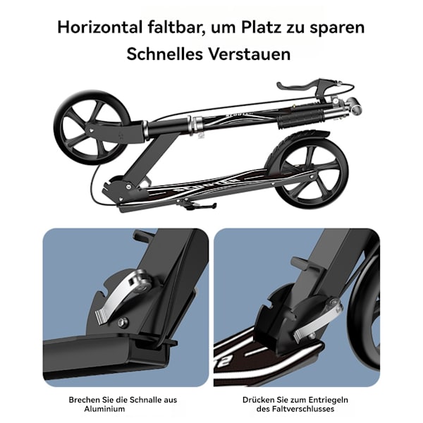 Hopfällbar sparkcykel för vuxna, justerbar höjd, med handbroms PU-hjul, present till barn