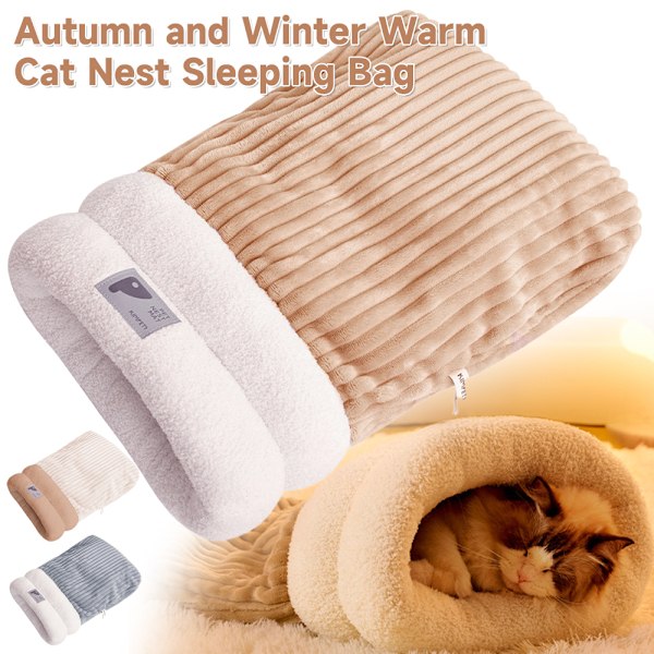 Liten Mjuk och Fluffig Plysch Mysig Kattbädd Grott Sovsovsäck Husdjursmatta Vinter Varm Säck Brown M