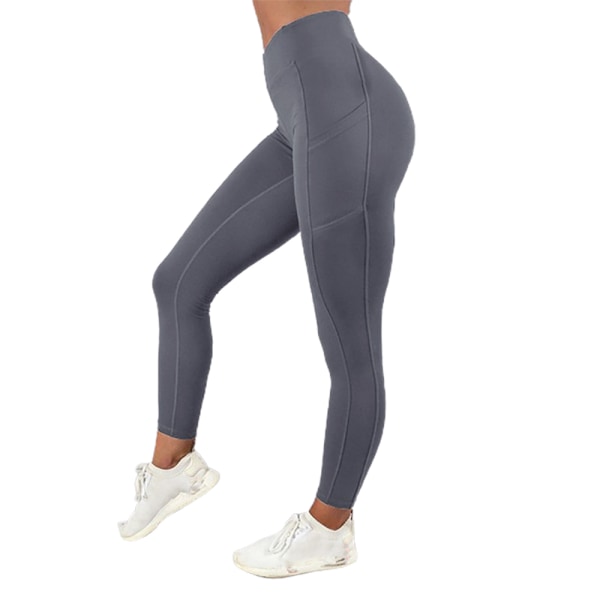 Kvinnor Yoga Byxor Hög midja träning Leggings Gym Träningstights dark grey S