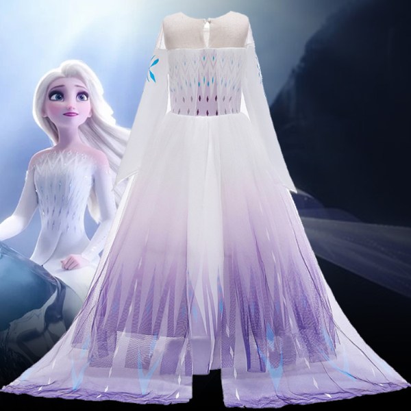 Girls Halloween Frozen Elsa Princess Fancy Dress Cosplay Kostym Gradient blue 160cm