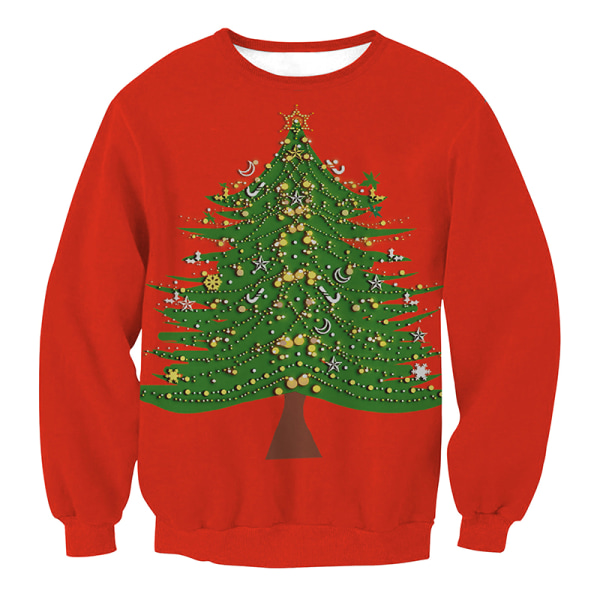 Jul 3D-utskrift ful tröja långärmad pullover jul topp Xmas Tree S