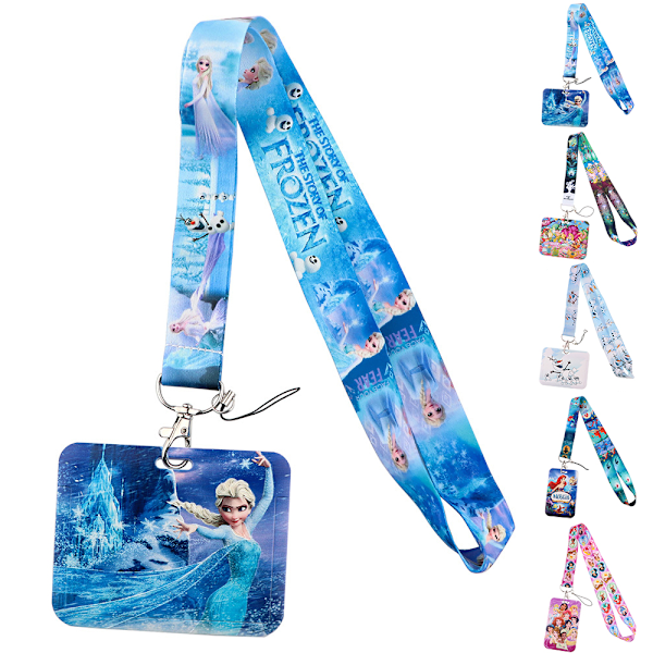 Princess Ariel Elsa Cartoon Lanyard Arbets- och skolidentifieringskortshållare Mobiltelefonhållare Halsband A