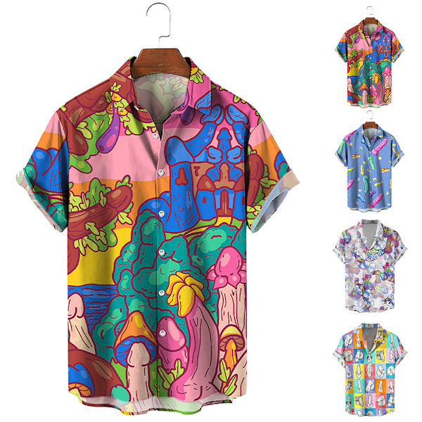 Herrar Knapp-Down Skjortor Roliga Tryckta Hawaiiska Strand Toppar B XL