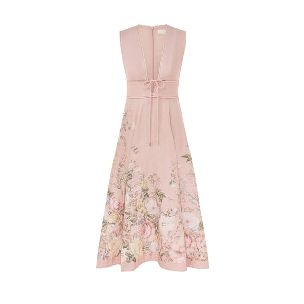 Dame V-hals Boho Blomstret Ærmeløs Midi Kjole Strand Sommer Ferie Sommerkjole Pink XL