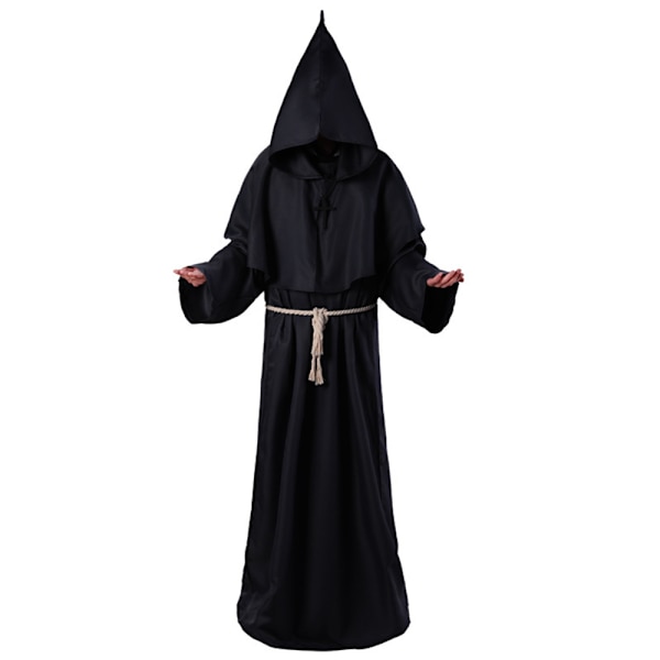 Aikuisten Halloween Cosplay -asu Keskiaikainen Hupullinen Munkinkaapu Renessanssipappi Kaapu Velho Noita Viitta Black M