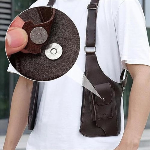 Tyverisikret Multi Pocket Taske Justerbar Læder Skuldertaske Til Mænd Skuldertaske Tyverisikret Sele Dobbelt Skulder Multi-Pocket Taske Til Camping Black