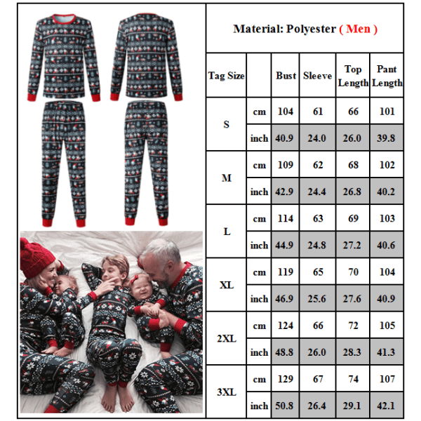 Familj Matchande julpyjamas Sovkläder Xmas Pyjamas Nattkläder PJs Set Barn Vuxen Outfit Men 3XL