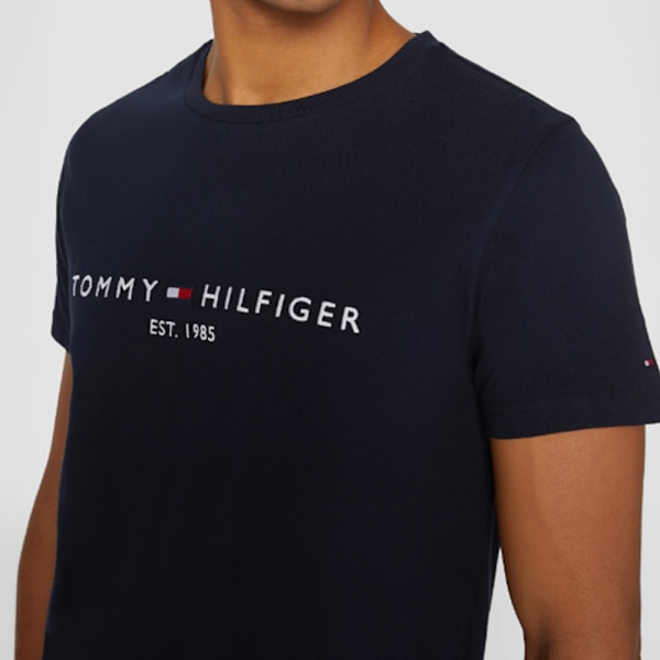 TOMMYHILFIGER Tryckt T-shirt med Kort Ärm, Rund Hals, för Män Royal Blue 2XL