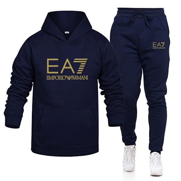 EA7 Träningsoveraller Herrar Huvtröjor Jackor Joggingbyxor Set Huvad Kläder Sweatsuit D 3XL