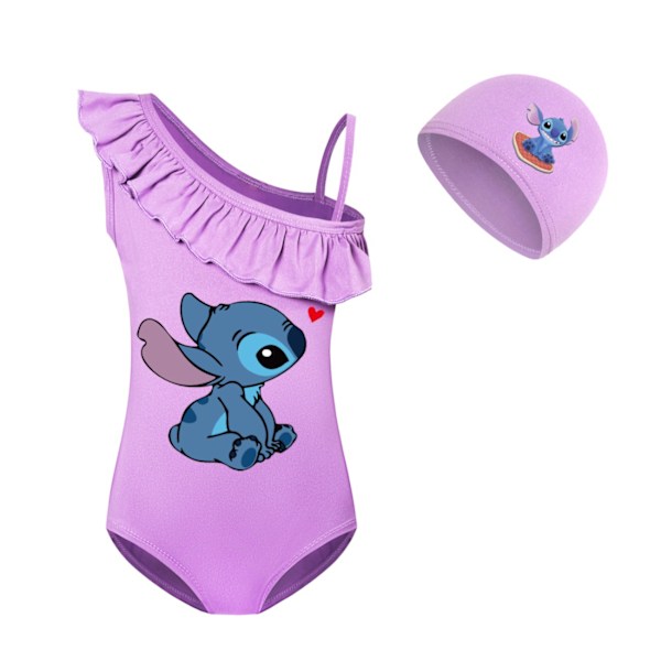 Barn Flickor Lilo & Stitch Baddräkt Hel Baddräkt Med Badmössa Strandkläder #2 140cm
