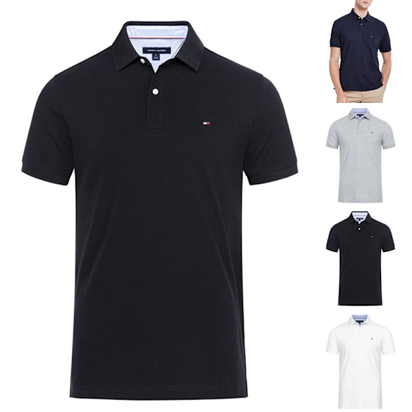 Herrar Mode Tryck Polotröjor Casual Lös Passform Bekväm Lätt Andningsbar Kortärmad Krage Knappar T-shirt Blus Toppar Grey M