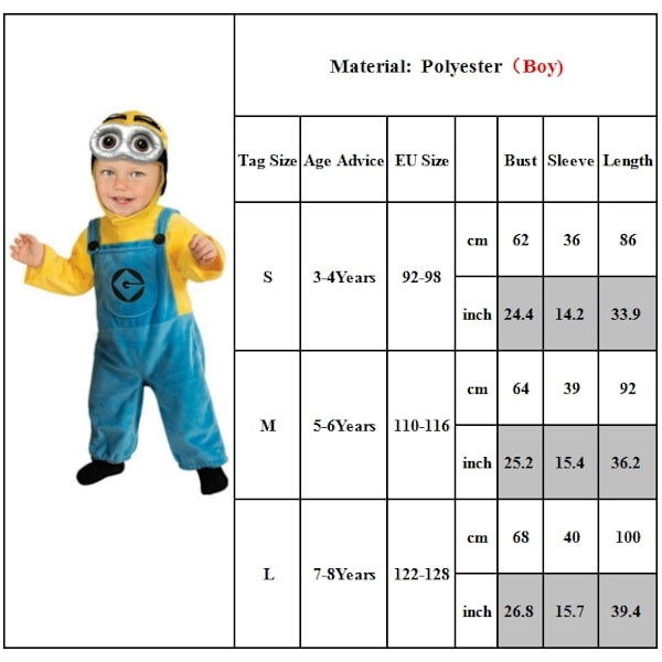 Minions Cosplay Kostym Barn Vuxna Halloween Maskeraddräkt Despicable Me Outfits Boys L