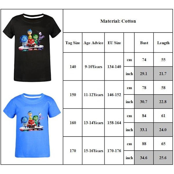 Barn Pojkar Flickor Sommar Kortärmad T-shirt Inside Out 2 Cartoon T-shirt Tee Top Black 140cm