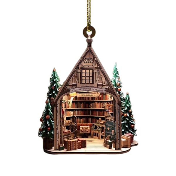 Bokälskare Bokhylla Bokhandel 2D Akryl Hängande Ornament Julgran Jul F