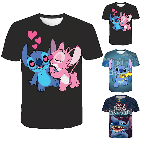 Barn Pojkar Flickor Lilo & Stitch Kortärmad T-Shirt Blus Rund Hals Tee Toppar A 130cm