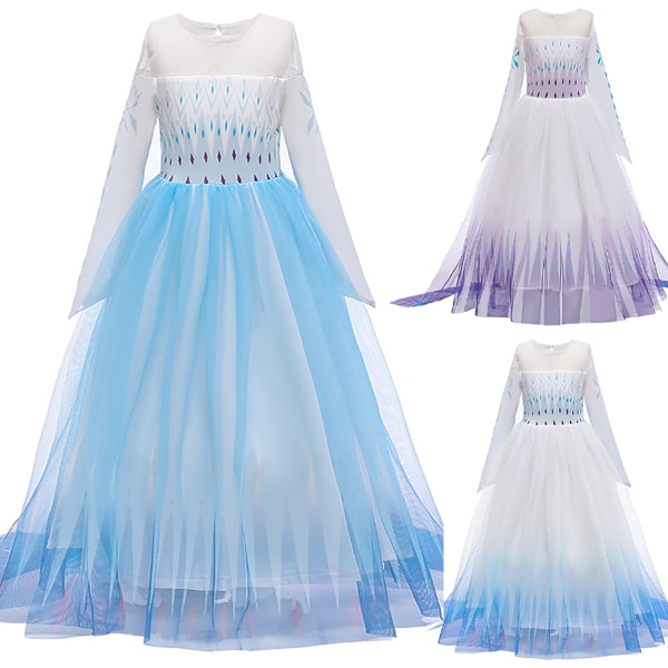 Girls Halloween Frozen Elsa Princess Fancy Dress Cosplay Kostym Gradient blue 140cm
